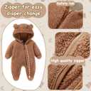 UVIPC Newborn Baby Bear Fleece Outfit Footie Jumpsuit Winter Romper Snowsuit outfit Bear Suit Warm Hooded Outfits, Size 3-6 Months