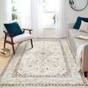 5x7 Area Rugs Washable for Living Room - Soft Oriental Farmhouse Rug with Non-Slip TPR Backing - 0.13inch Low Pile Stain Resistant Polyster Indoor Carpet for More Than 35sq ft Spaces (5x7 Ivory/Multi)