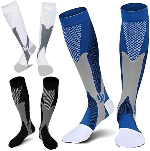 ZFiSt Plus Size Compression Socks Wide Calf for Women Men,Sport Compression Stocking Nurse Socks 3XL, Black/White/Blue