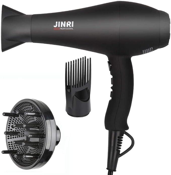 JINRI Hair Dryer 1875W, Negative Ionic Fast Dry Low Noise Blow Dryer, Black