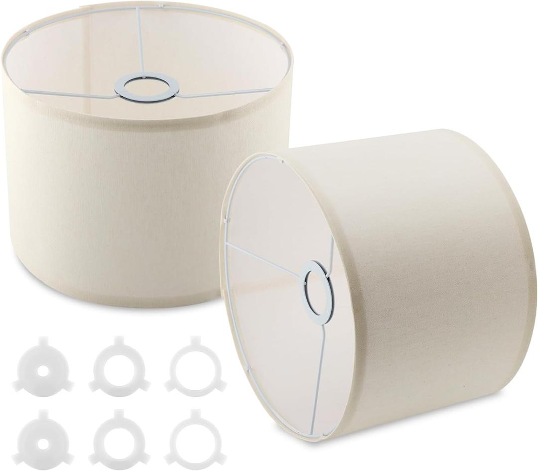 Lampshades Set of 2, Natural Linen Drum Lampshades, 10.24" Top x 10.24" Bottom x 7.48" High, Lamp Shades Replacement for Table and Floor Lamps, Easy Assembly Required(COLOR:White)