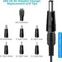 20V 2A AC DC Power Supply Adapter 20 Volts 2 Amps US Wall Charger, DC Plug 5.5x2.1mm & 2.5mm for 20volt 0.5A 0.8A 1A 2A, 500mA 800mA 1000mA 2000mA Equipment with 8 Tips ac dc adapter 100-240v, 50/60hz