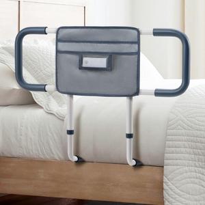 Bed Rails for Elderly Adults Safety Extended Side Assist Grab Bar Handrails for Seniors Adjustable Bed Cane with Motion Sensor Light Bed Guard Handle Bedside Railing, Fit King Queen Full Twin