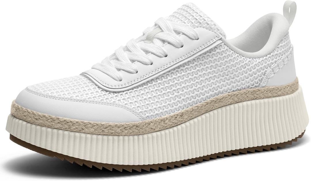 Women Espadrille Platform Sneakers Chunky Fashion Casual Shoes for Women Comfortable Walking Sneakers (7, White)
