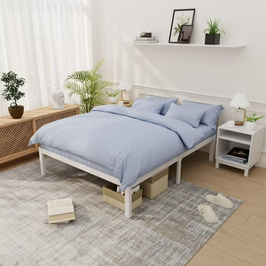 Bamboo Bed Frame Queen Size Wood Platform Bed Frame Solid Stable with Non-Slip Slats Support Tall Bed No Box Spring Needed Heavy Duty Easy Assembly Noise Free White