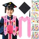 6 Pcs 2026 Preschool Kindergarten Graduation Cap Stole Iron on Letter Set Unisex Cap and Graduation Sash Sublimation Blank Stole Graduation Gifts for Kids Iron on Letters for DIY Craft (Pink)