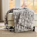 Faux Fur Throw Blanket Double Sided Stretch Ruched Faux Fur Gray Throw Blanket Soft Cozy Fluffy Luxurious Blankets for Couch Bed Sofa Chair Home Decor Gifts for Women Men (60" x 80"), Twin