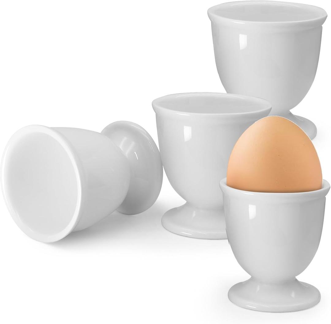 4 Pcs Ceramic Egg Stand Holders, Porcelain Egg Holders White Egg Cups for Soft Boiled Eggs in Kitchen, Restaurant for Breakfast and Party Dinning