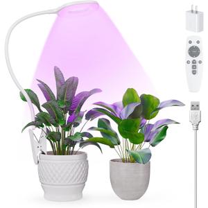 Grow Lights for Indoor Plants Full Spectrum, Clip On LED Plant Light, Plant Growing Lamp with 4/8/12H Timer, 3 Light Modes, 10 Dimmable Levels, Adjustable Gooseneck, Remote Control