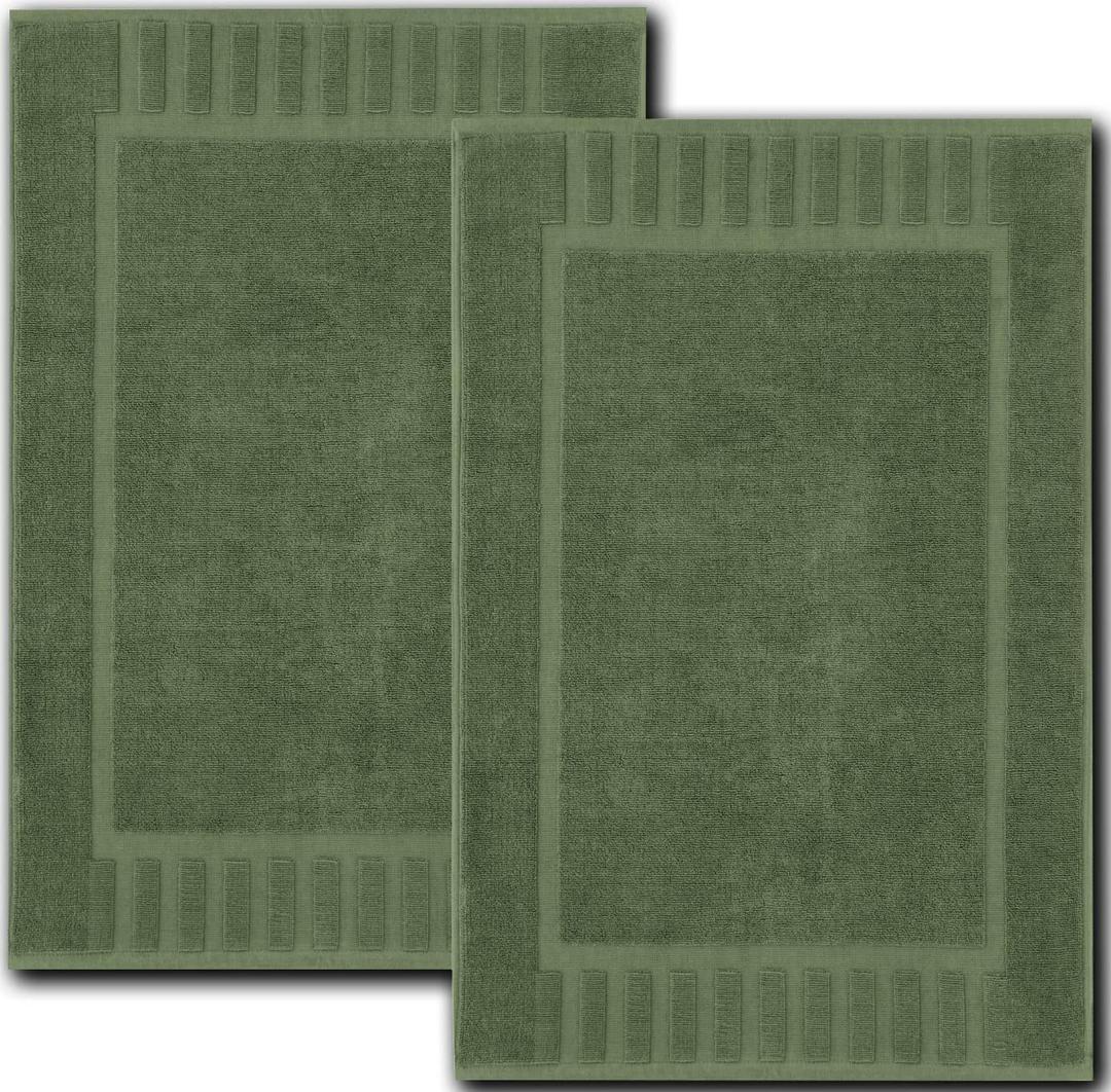 White Classic Luxury Bath Mat Floor Towel Set - Absorbent Cotton Hotel Spa Shower/Bathtub Mats [Not a Bathroom Rug] 22"x34" | 2 Pack | Forest Green