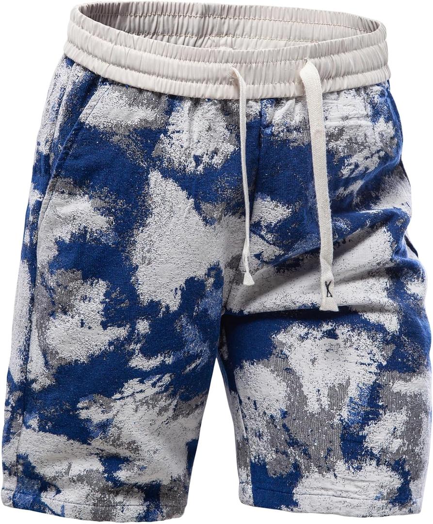 Mylldey Mens Shorts Casual Relaxed Fit Men's Walk Elastic Waist Drawstring Flat Front Shorts (Blue, L)