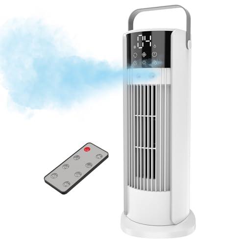 XIUREI 16'' Misting Tower Fan, 700ml Tank, 90° Oscillating Fan w/Remote, Bladeless Desk Fan, 4 Speeds, Timer, Cooling Fan for Bedroom, Desk, Table, Office, Room
