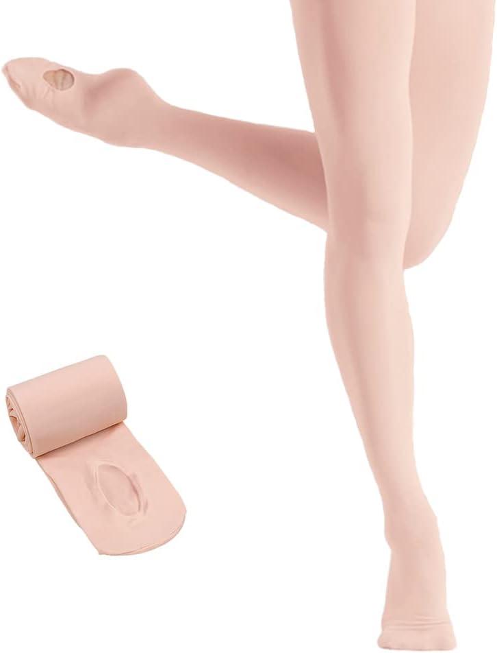 HETH Ballet Tights for Girls - Ultra Soft Dance Tights Convertible Tight (8-12 Years, Ballet Pink (More Peach) - 1 Pairs)