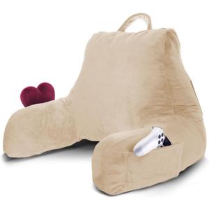 Nestl Reading Pillow for Kids & Teens with Shredded Memory Foam, Backrest Pillows for Reading, Watching, and Gaming, Use on the Couch, Bed, or Floor, Adjustable Support with Washable Cover Beige Cream (Small 14")