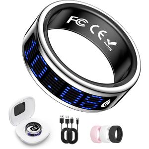 Smart Ring for Women & Men, Fitness & Health Tracker with Display Screen, IP68 Waterproof Smart Rings for Health Monitoring, Fitness Tracker Ring with Call Notification, No App Fees (Silver, 8#)
