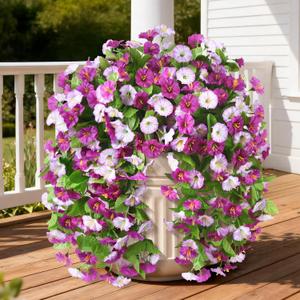 INQCMY Artificial Flowers for Outdoor Spring Summer Decoration Faux Silk Morning Glory Fake Hanging Flowers UV Resistant Look Real for Home Porch (Orchid-2B)