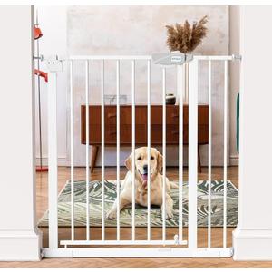 MEEGEEM Baby Gate - 40'' Extra Tall and 30''-37'' Adjustable Width Pet Gate for Stairs & Doorways & House and More, Can Use As Dog Gate, Pressure Mounted, No Drilling, Auto Close, White