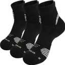3 Pairs Compression Running Socks for Men, Cushion Padded Anti-Blister, Moisture Wicking Cooling, Athletic Socks Crew (Black, size 8-10)