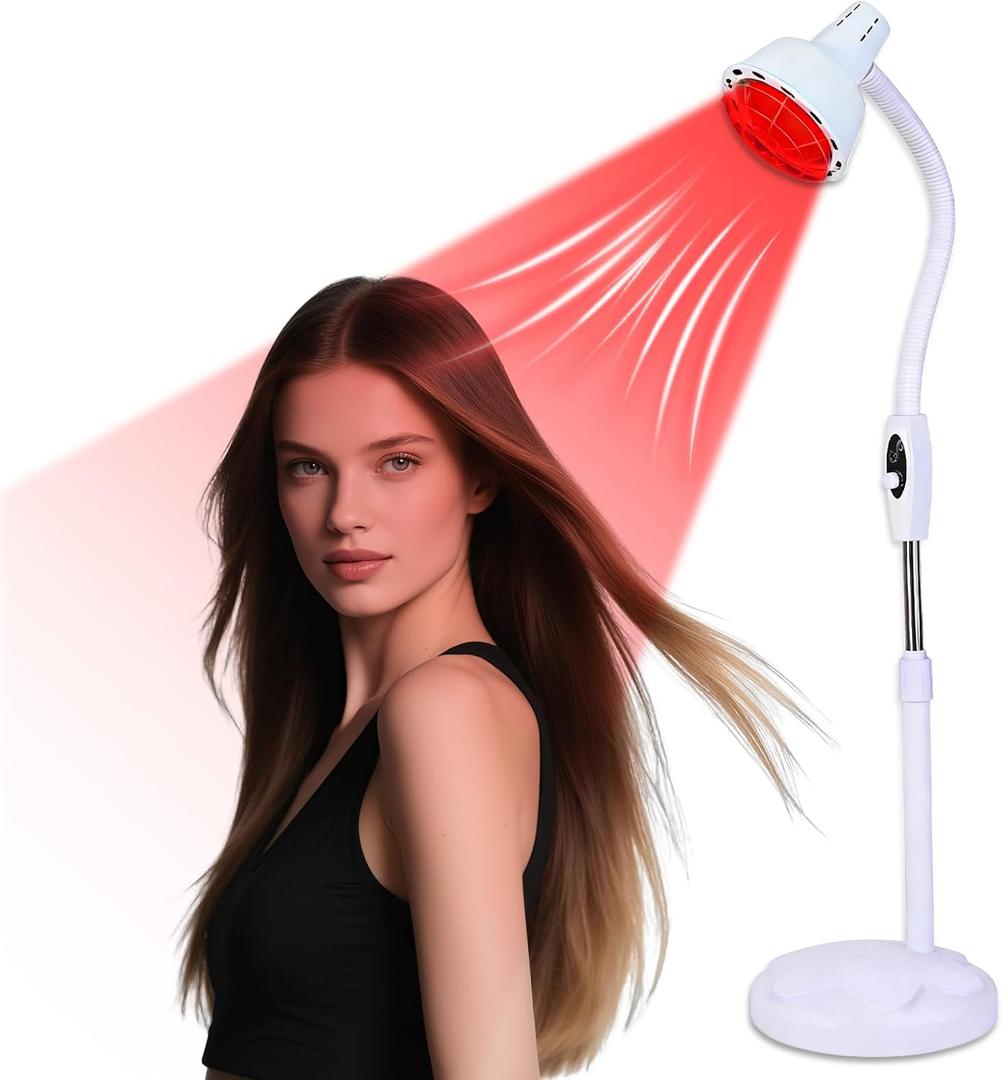 275W Infrared Heat Lamp Red Light Portable Floor Hair Dryer Stand Up Color Processor Styling Perming Dryer Accelerator 110V (White)