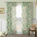 Boho Green Linen Floral Bird Curtains for Living Room 84 Inches Long 2 Panels Back Tab Vintage Farmhouse Flower Leaf Patterned Window Drapes Semi Sheer Light Filtering for Dining Room Bedroom Seafoam
