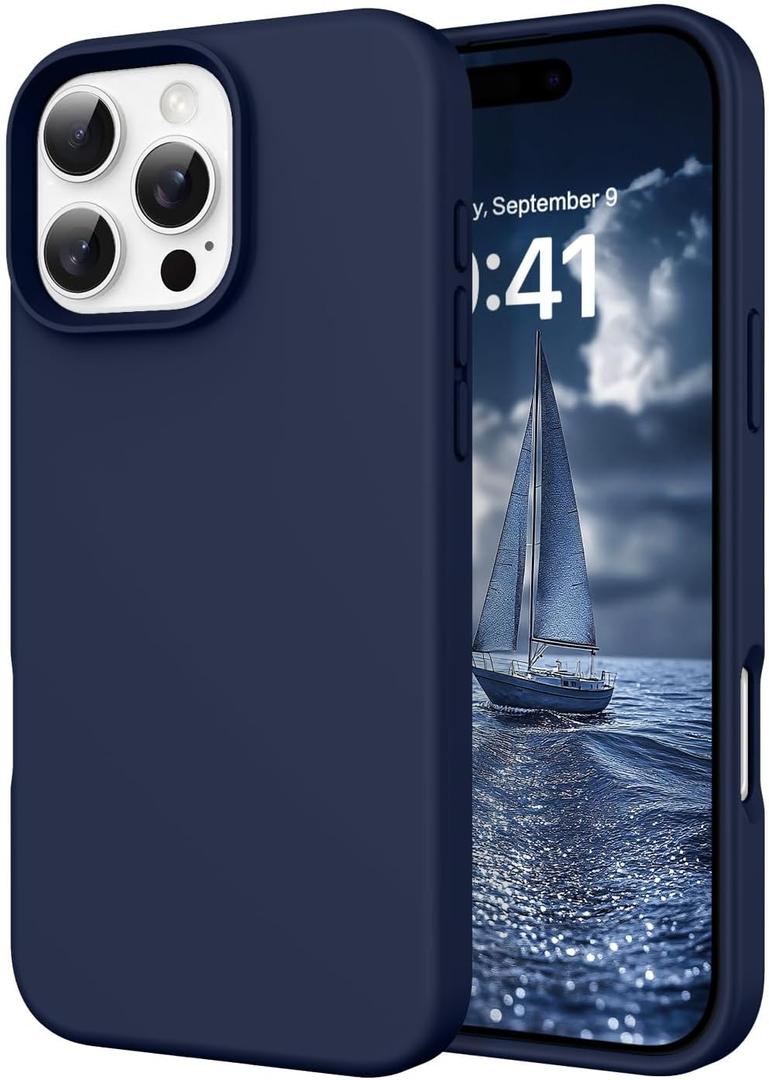 DOMAVER Case for iPhone 16 Pro Max 6.9'' Smooth Liquid Silicone Soft Gel Rubber Microfiber Lining Cushion Cover Shockproof Protective Phone Cases Compatible with iPhone 16 Pro Max- Navy Blue