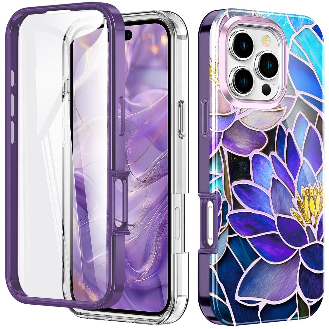 Turquiase Cute Flower Case for iPhone 16 Pro Max 6.9 inch Built with Screen Protector, Lightweight and Stylish Full Body Shockproof Protective Rugged TPU Case for Women/Girls-Lotus Flower