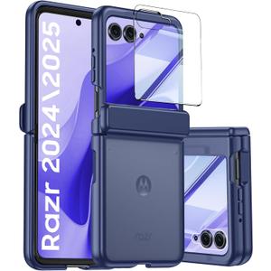 For Motorola Razr 2025 Case/Razr 2024 Case with Hinge Protection, Screen Protector, Ultra-Thin Skin Feel Translucent Frosted, Shockproof Cover for Razr 2025/2024-Blue (NOT for Plus/Ultra)