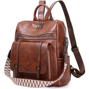 WYFJNX PU Leather Backpack Purse for Women, Fashion Ladies Backpack Purse Brown Medium Size, Convertible Shoulder Bags Handbag, Suitable for Shopping, Traveling, Work for Women