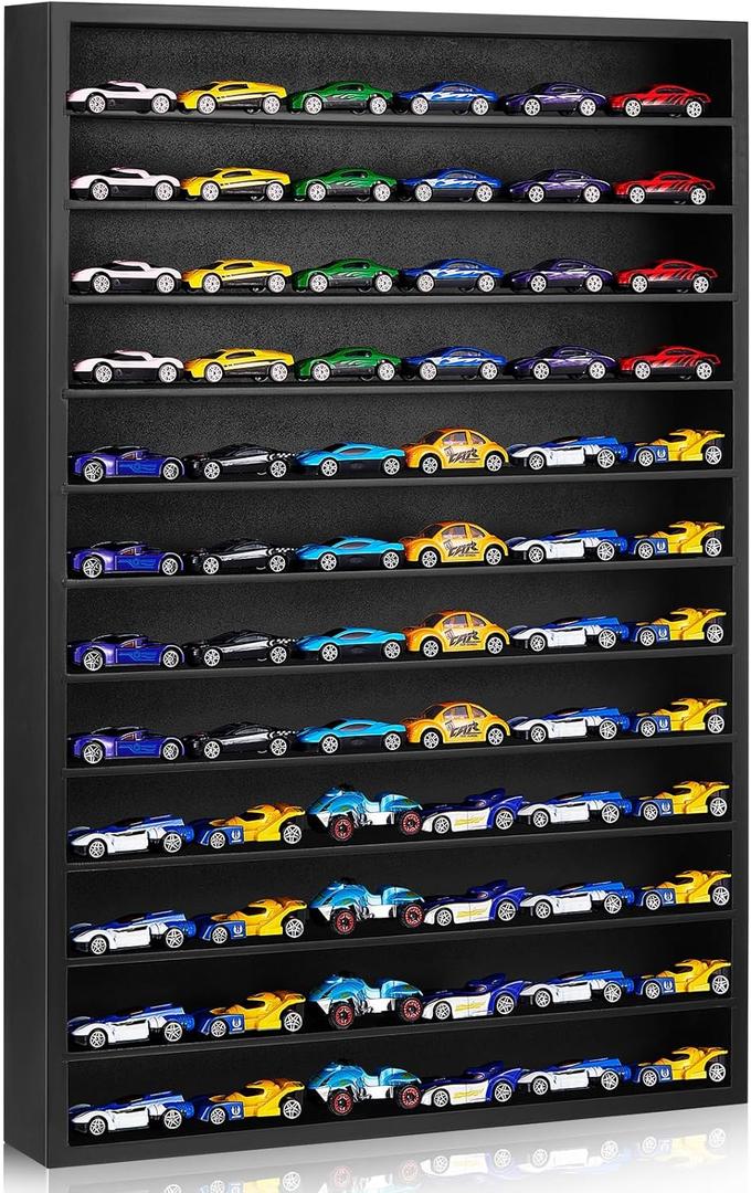 Juexica 1/64 Scale Toy Cars Display Case Organizer Shelves for Model Mini Toys Small Wheels, Holds up to 72 Cars, No Door Cover, 26.5 x 18.75 x 3 Inches