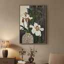 Framed Vertical Vintage Botanical Wall Art, Retro Zen Chinoiserie White Floral Canvas, Antique Asian Chinese Peony Painting Prints for Living Room Bedroom Office Hallway Entryway Wall Decor, 24x36