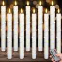 Rossesay 10 Pcs LED Flameless Taper Candles with String Light and Remote Ivory Battery Powered Flameless Candlesticks 10 Inch Flickering Plastic LED Window Candles for Wedding Christmas Decoration