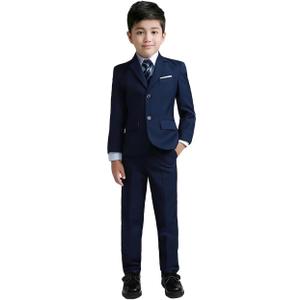 YuanLu Boys Suit for Kids Tuxedo Wedding Ring Bearer Outfit Boy Formal Suits 5 Piece Slim Fit Dresswear Suit Set (7 Years, Navy Blue)
