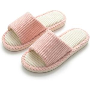 Corduroy House Slippers for Women and Men - Soft Indoor Comfort Slides with Non-Slip Sole, Lightweight & Breathable (8-8.5 Women/6.5-7 Men, Pink)