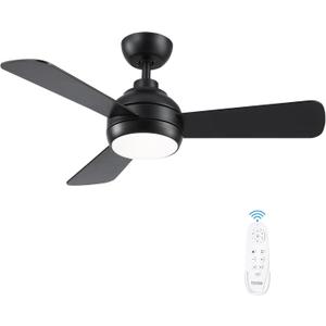 42 Inch Ceiling Fans with Lights, Black Ceiling Fan with Light and Remote Control, Reversible, 6 Speeds, 3CCT, Dimmable, Modern LED Ceiling Fan for Bedroom, Indoor/Outdoor