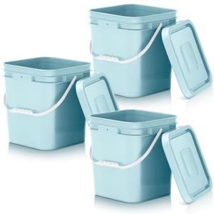 Mumufy 3 Pcs 3.5 Gallon Square Food Grade Bucket with Lid Square Bucket Pail with Plastic Handles for Storing Dry Food, Charcoal, Camping, Fishing (Aqua)