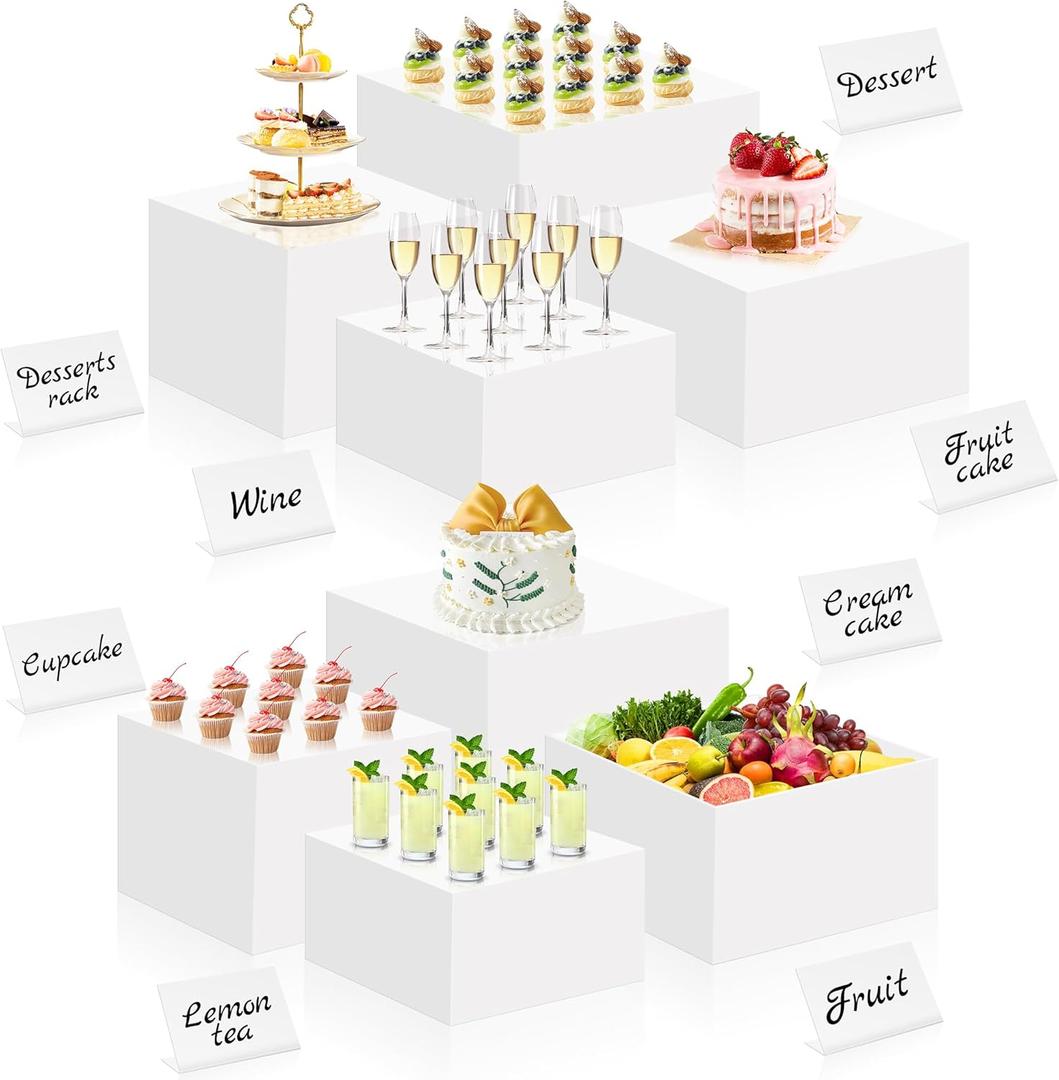Buffet Risers, Set of 8 Acrylic Food Dessert Risers Display Stands with Mini Food Signs for Buffet Catering Table