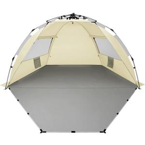 Oileus X-Large 4 Person Beach Tent Sun Shelter - Portable Sun Shade Instant Tent for Beach with Carrying Bag, Stakes, 6 Sand Pockets, Anti UV for Fishing Hiking Camping, Waterproof Windproof, Khaki