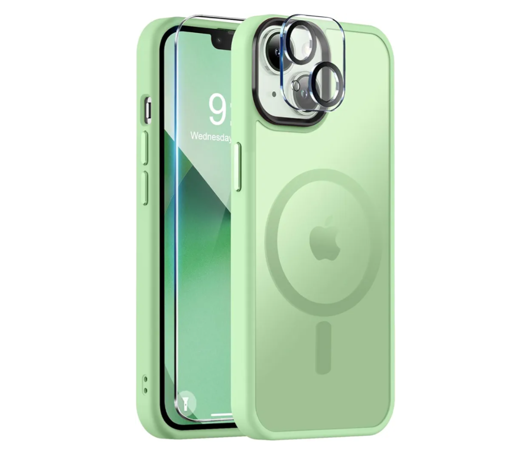BossKiss Compatible with iPhone 13 Case, [Compatible with Magsafe] [Screen+Camera Protector] Magnetic Translucent Matte Women Men Girl Protective Cover for iPhone 13 6.1", Light Green Pack of 2