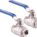 DERNORD Ball Valve Stainless Steel 304 1/2" NPT Heavy Duty for Water, Oil, and Gas with Blue Locking Handles (Pack of 2)