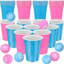 22 Pcs Baby Shower Game Party Team Boys or Girls Cup Set 16 oz Pink Blue Beer Plastic Cups with 8 Balls Gender Reveal Party Game for Indoor Outdoor Event Fun House Parties Favors