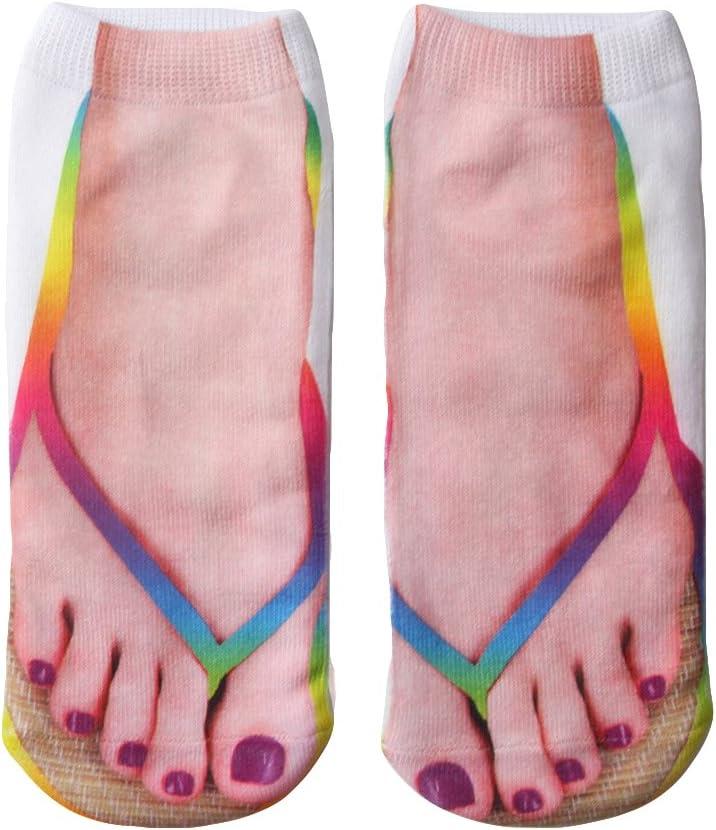 3D Manicure Print Socks Funny Flip Flop Socks 3D Pattern Socks Sandal Socks Low Cut Ankle Silly Socks- A Gag Gift (5-9, 1-gold-20cm)