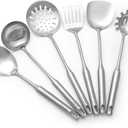 18/10 Stainless Steel Cooking Utensils Set 6 Pcs Metal Long Handle Kitchen Utensil, Spatula, Serving Soup spoon, Leaking shovel, Pasta Spoon Kitchen Tools Set (6 Pieces Set)
