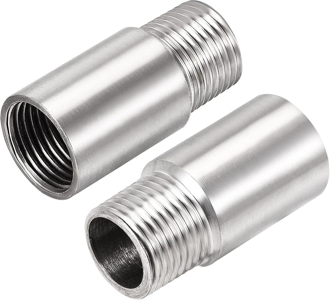 uxcell Shower Head Extension Arm Stainless Steel 1/2PT Male to 1/2PT Female Thread 50mm Length Cast Pipe Fitting Coupler 2Pcs