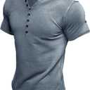 Comdecevis Men's Henley Shirts Kint Short Sleeve Muscle Fit Shirts Vintage Casual Button V Neck T-Shirts for Men Light Blue Small