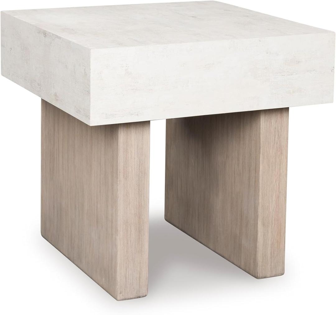 Signature Design by Ashley Jorlaina Modern End Table with Heat Resistant, Scratch Resistant and Fade Resistant Surface, Light Gray & Light Brown