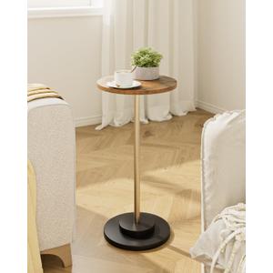 Masupu Drink Table, Round Side Table for Small Spaces, Pedestal Small End Table with Metal Base, for Living Room, Bedroom, Bathroom, Rustic Brown