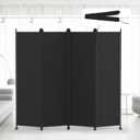 Kokorona 4 Panel Room Divider, 6FT Tall Folding Privacy Screen Wall Dividers, Portable Privacy Screen Freestanding Room Divider for Room Separation, Included - Cover Strips, Black, 88''W x 71''H