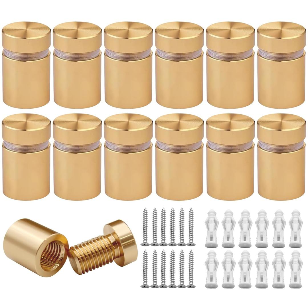 1/2 x 1/2 Inch 12PCS Aluminum Solid Sign Standoff Screws for Acrylic Advertising Screw wall Fixing standoffs mounts Glass Display Signs (Champagne anodize)