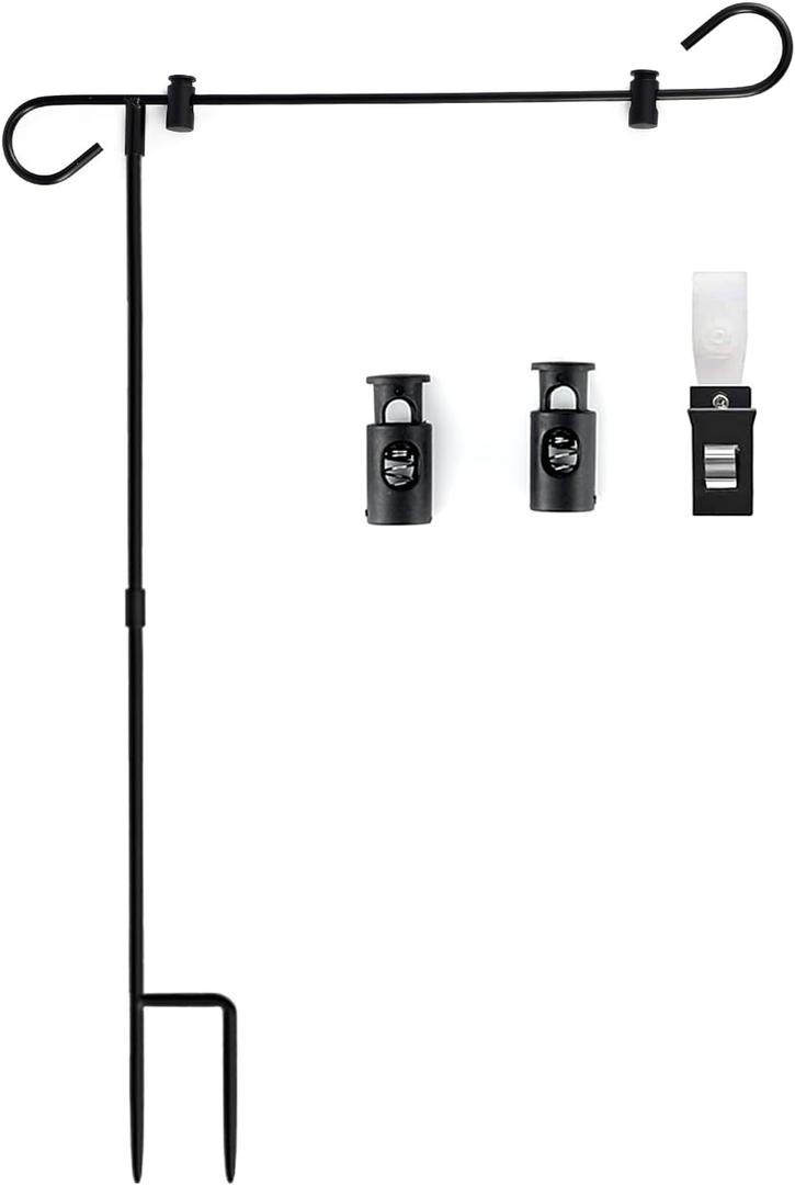 Garden Flag Stand,Premium Garden Flag Holder Weather-Proof Powder-Coated Metal Flag Pole,Yard Flag Stand Holder with One Tiger Clip and Two Spring Stoppers