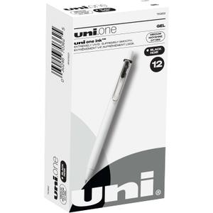 Uni-Ball One Retractable Gel Pens, Medium Point, 0.7 mm, White Barrel, Black Ink, Pack Of 12 Pens